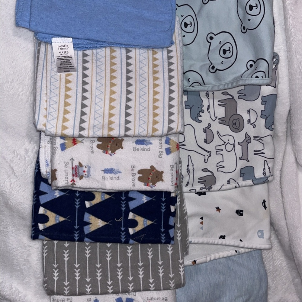 Receiving Blanket Set with Animal and Geometric Patterns & burp cloth lot